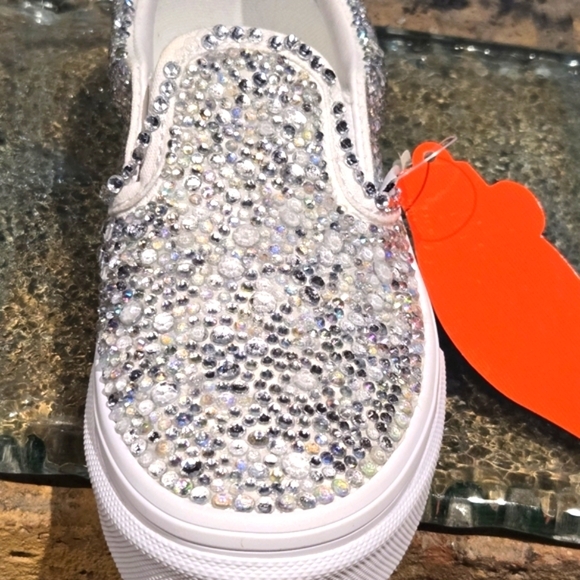 Vans Classic White W/Jewels Added Slip On Youth Sz 13 - Picture 3 of 8
